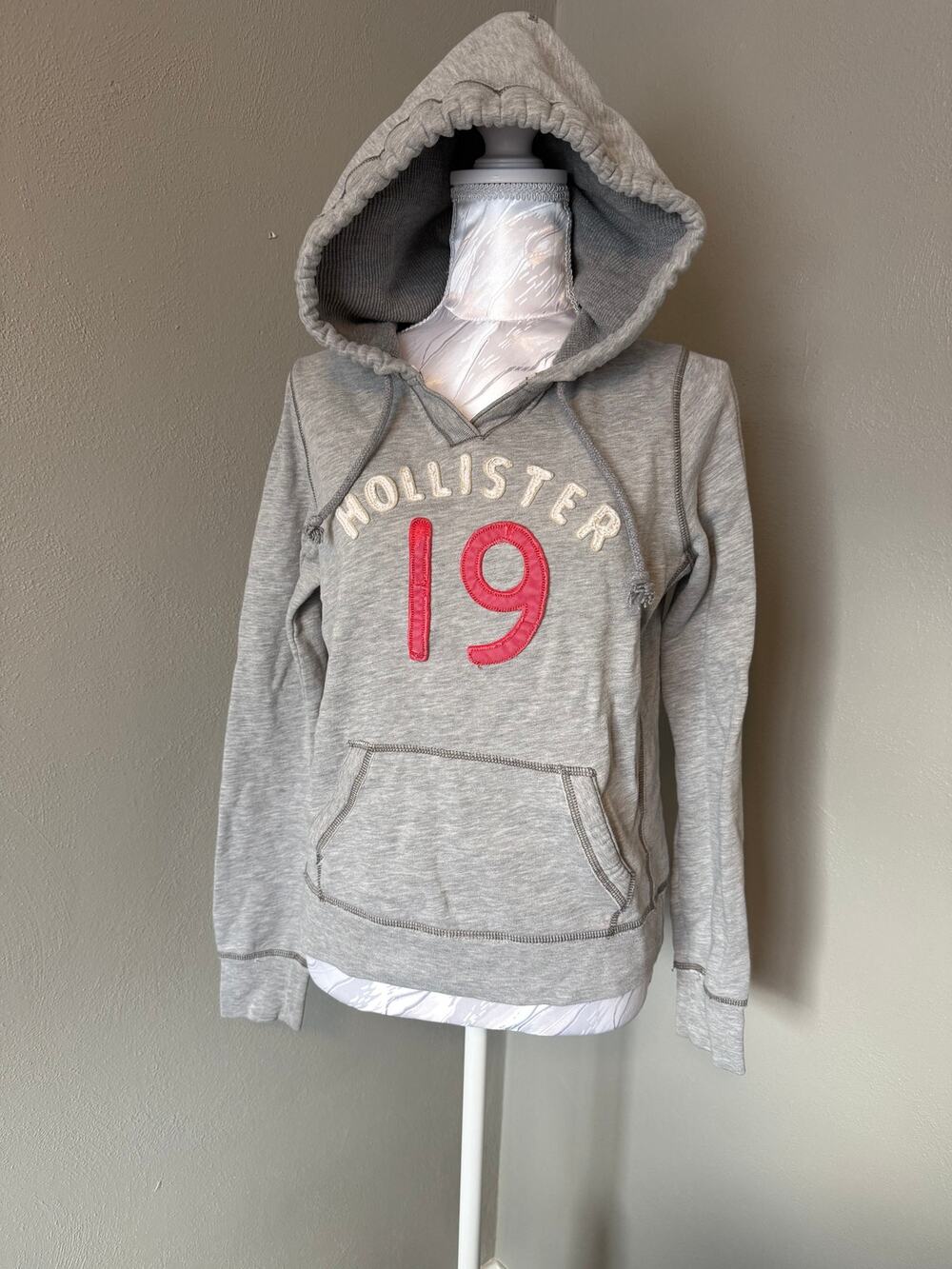 Y2K Hollister Embroidered Gray Hoodie Large